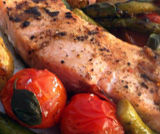 Salmone al forno con asparagi arrostiti