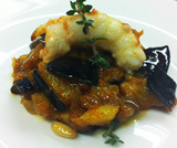 Code di scampi con caponata