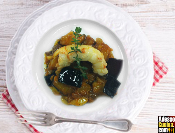 Code di scampi con caponata