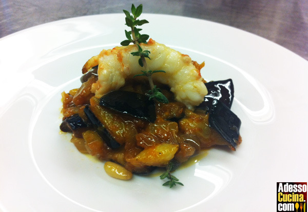 Code di scampi con caponata