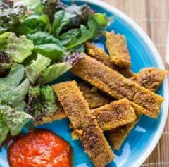 Cotoletta di lupini con crema di peperoni